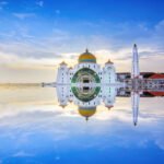 Majestic view of Malacca Straits Mosque during sunset.