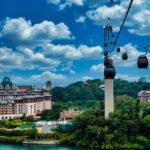 Singapore, Singapore - August 05, 2018: Cable car operating between Sentosa Island and Faber Peak on Mount Faber, over Singapore harbour, Southern Precinct, Singapore, Asia