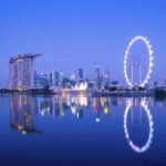 Singapore skyline at night, view from the Garden by the Bay.