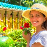 Woman traveler at Kek Lok Si Temple in Georgetown, Penang island, Malaysia